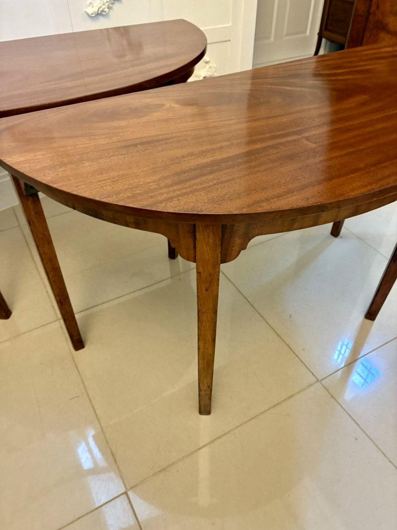 Pair of Antique George III Quality Figured Mahogany Shaped Demi Lune Console Tables - Image 17